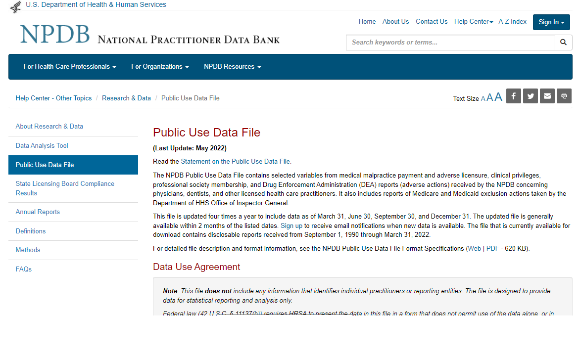 NPDB Public Use Data File