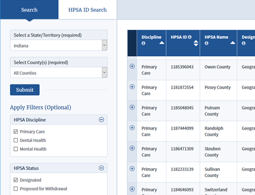 Screenshot of HPSA Find tool results