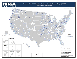 Preview Map of Bureau of Health Workforce National Health Service Corps (NHSC) Open Job Opportunities