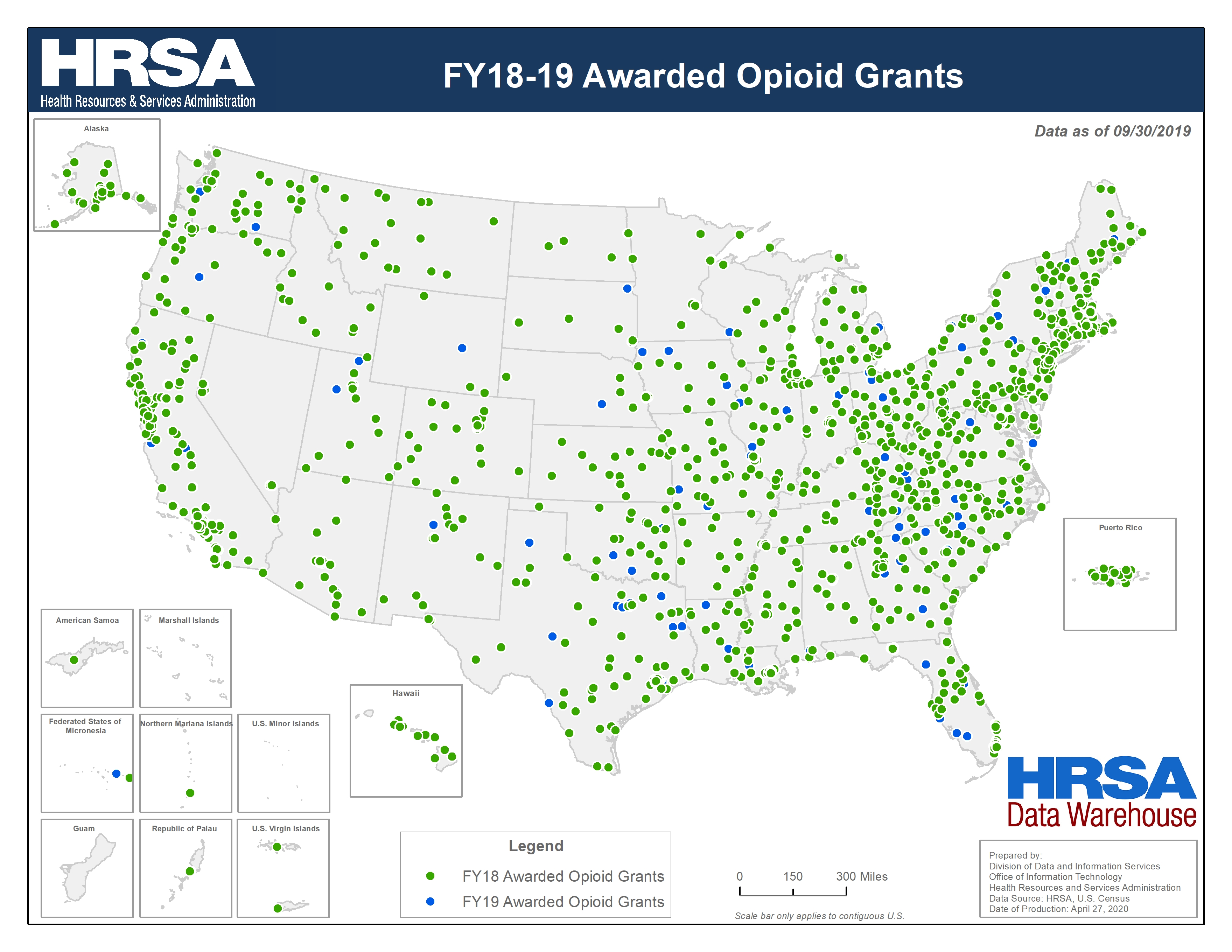 Preview Map of FY18-19 Awarded Opioid Grants