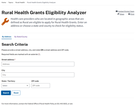 HRSA Data Warehouse: Rural Grants Eligibility Analyzer